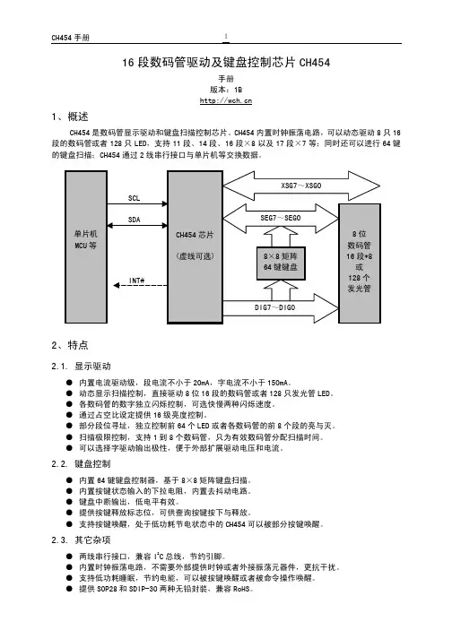 16 段数码管驱动及键盘控制芯片CH454