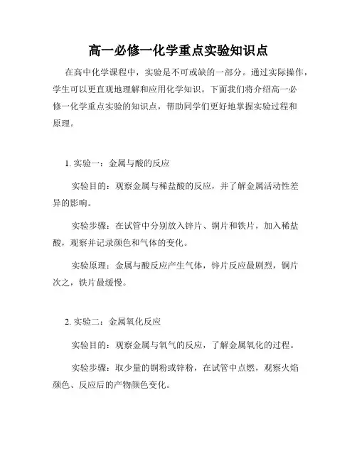 高一必修一化学重点实验知识点