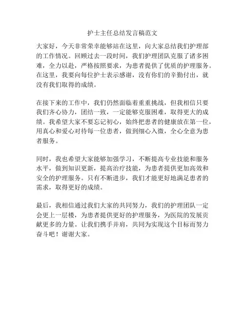 护士主任总结发言稿范文