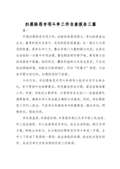 扫黑除恶专项斗争工作自查报告三篇