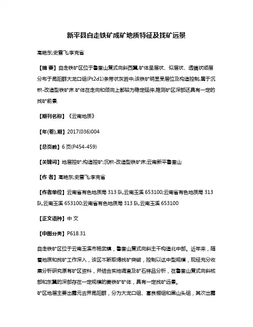 新平县自走铁矿成矿地质特征及找矿远景