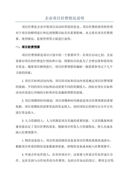 企业项目经费情况说明
