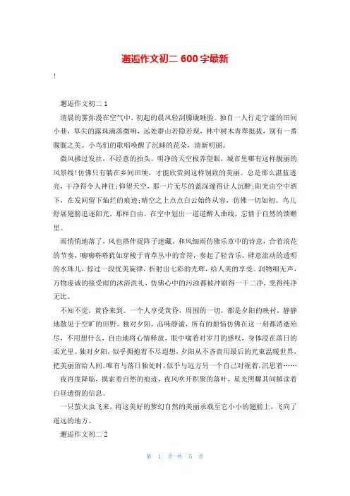 邂逅作文初二600字最新