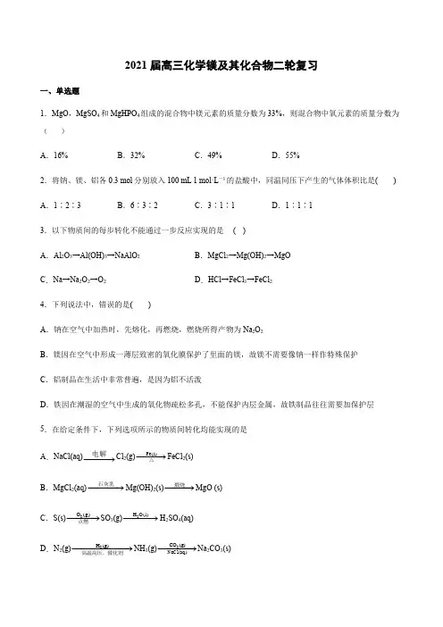 2021届高三化学二轮复习镁及其化合物