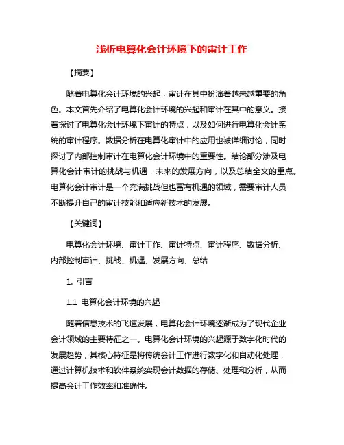 浅析电算化会计环境下的审计工作