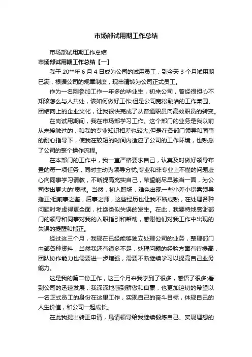 市场部试用期工作总结