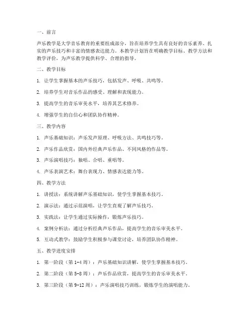 大学声乐教学工作计划模板