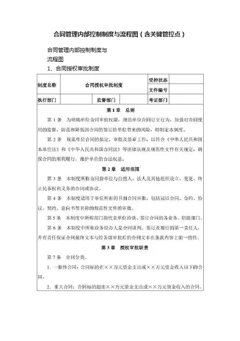 合同管理内部控制制度与流程图（含关键管控点）