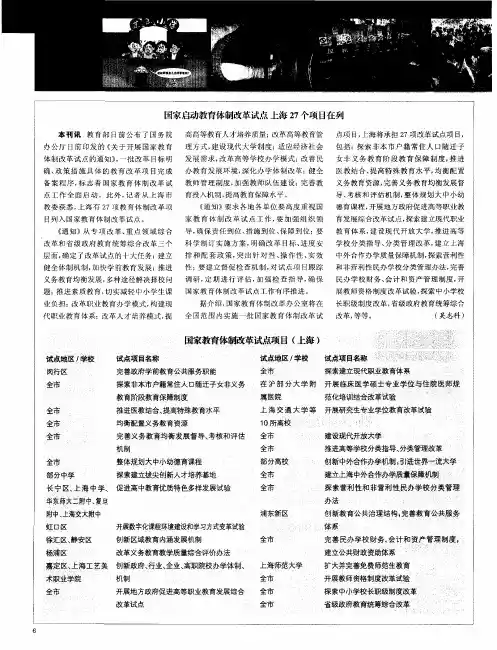 国家启动教育体制改革试点上海27个项目在列