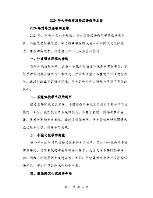 2024年大学教师对外汉语教学总结(2篇)