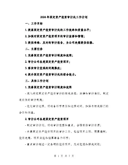 2024年固定资产投资审计处工作计划(2篇)
