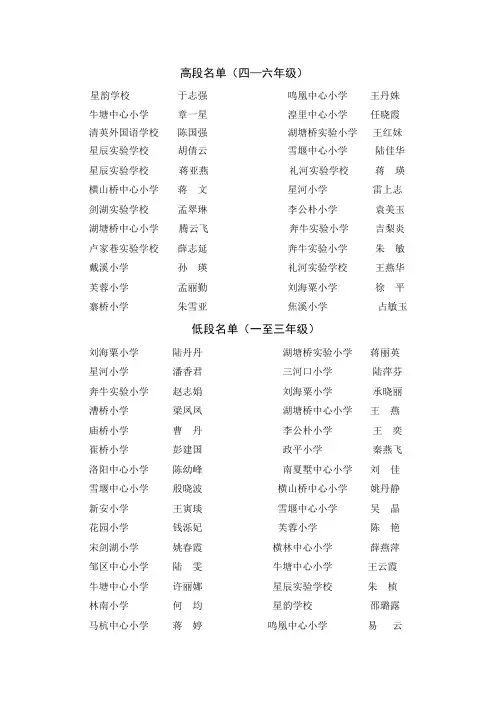 高段名单(四—六年级) - 武进教育信息网
