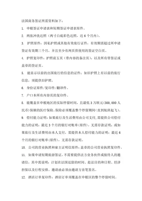 法国商务资料清单
