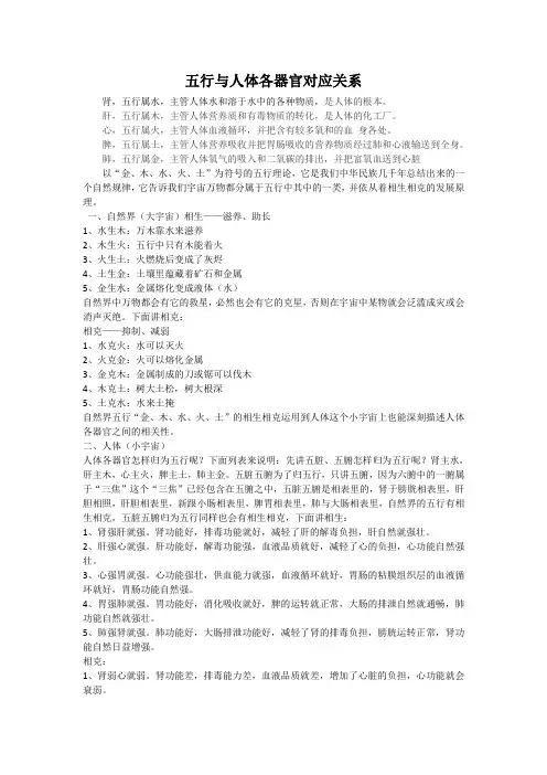 五行与人体各器官对应关系