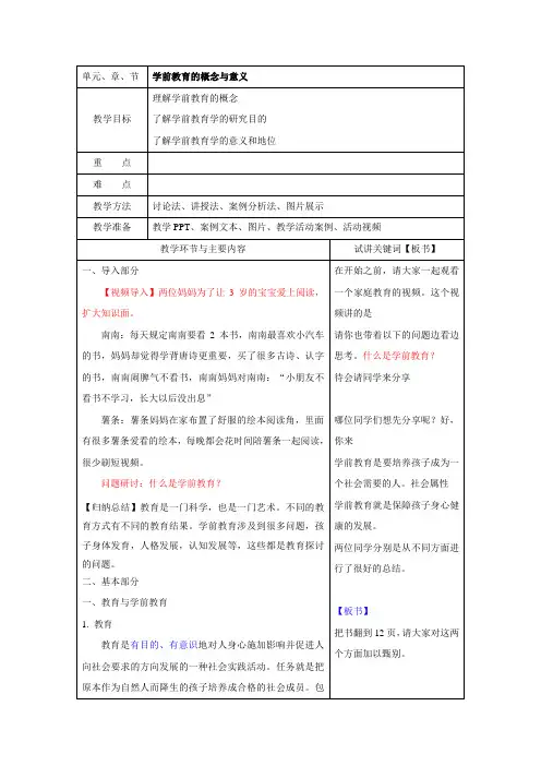 《学前教育学》中职教资面试 第一章教案及逐字稿