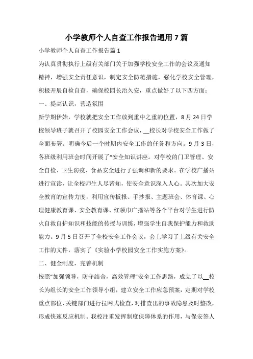 小学教师个人自查工作报告通用