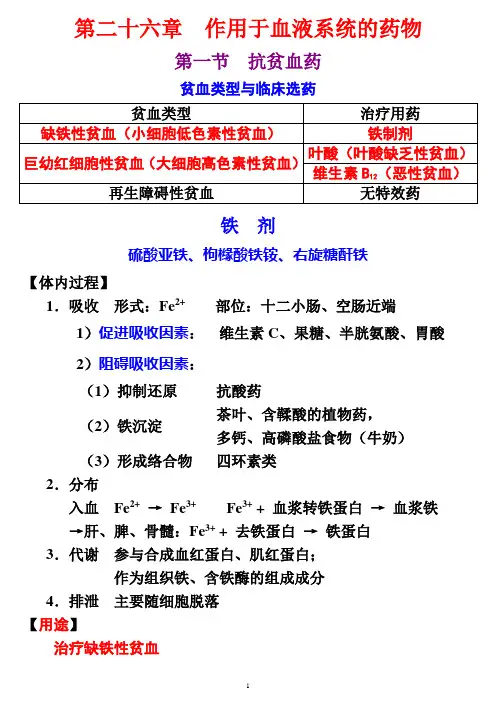 第二十六章  作用于血液系统的药物
