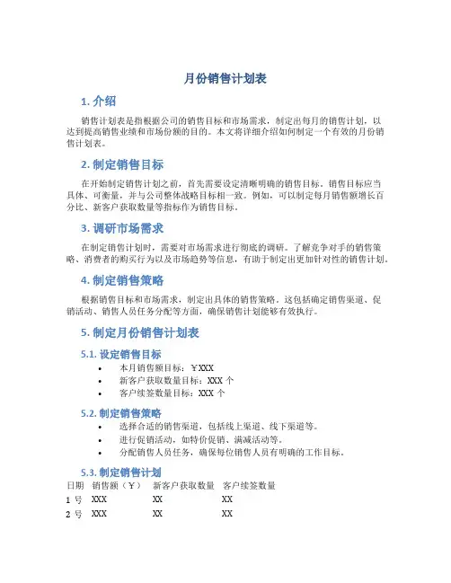 月份销售计划表