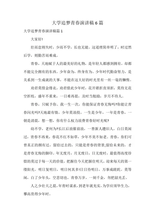 大学追梦青春演讲稿6篇