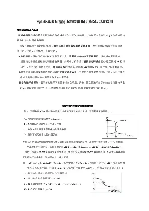 高中化学各种酸碱中和滴定曲线图的认识与应用
