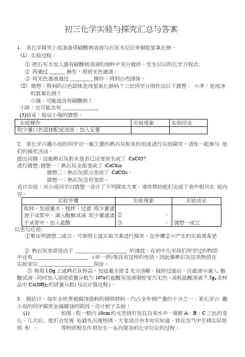 初三化学实验与探究题大全及答案.doc