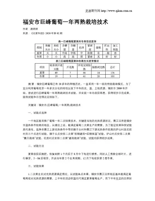 福安市巨峰葡萄一年两熟栽培技术