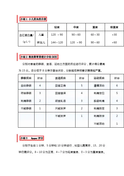 护考知识点 评分与分度总结