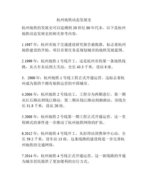 杭州地铁动态发展史