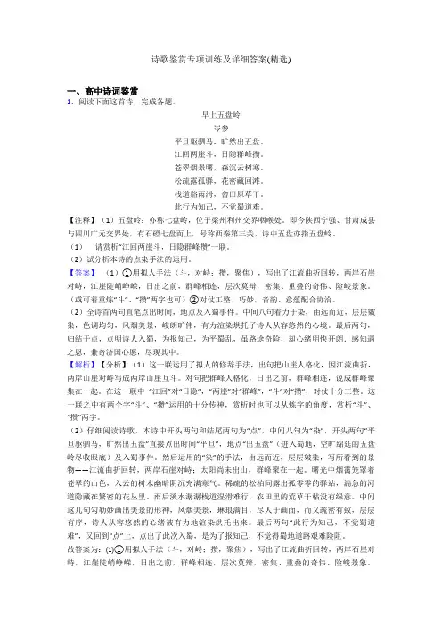 诗歌鉴赏专项训练及详细答案(精选)