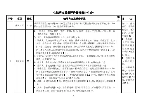 住院病志质量评价标准表