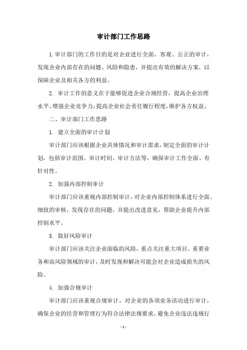 审计部门工作思路