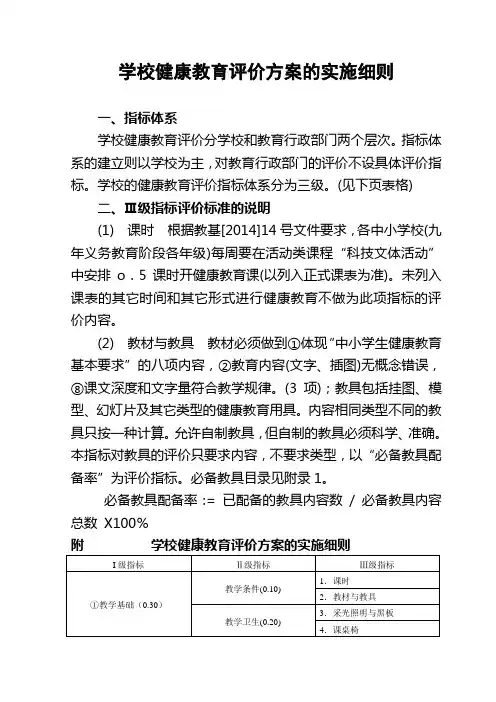 学校健康教育评价方案的实施细则