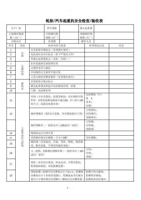汽车式起重机验收表格