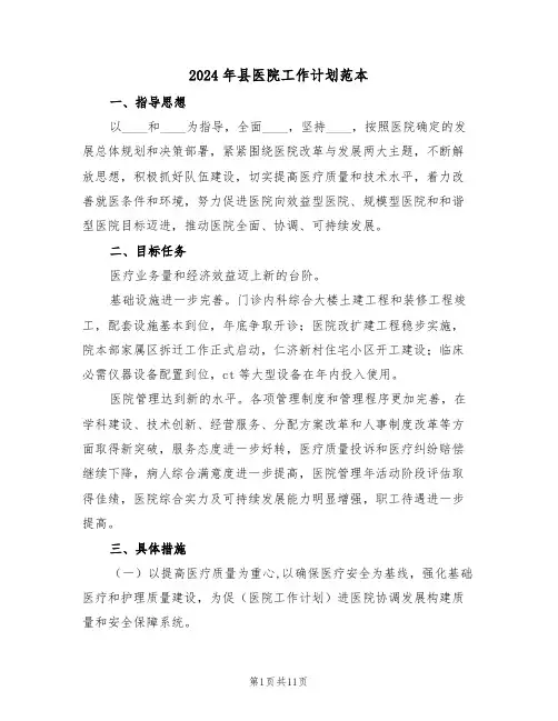 2024年县医院工作计划范本(二篇)