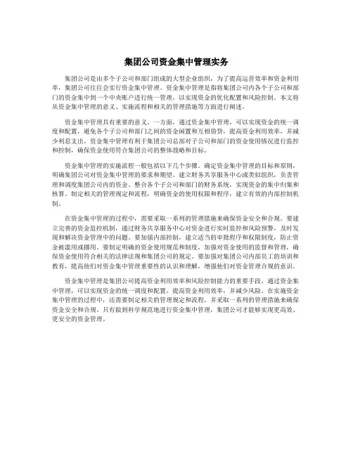 集团公司资金集中管理实务