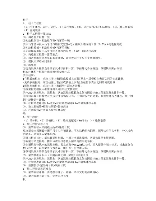 建筑梁、板、柱、楼梯、屋面及装饰装修计算方法