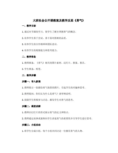大班社会公开课教案及教学反思《勇气》