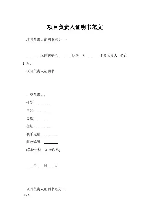 项目负责人证明书范文