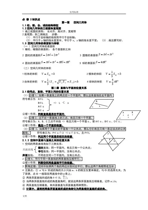 人教版高中数学的必修2、选修2-1知识点