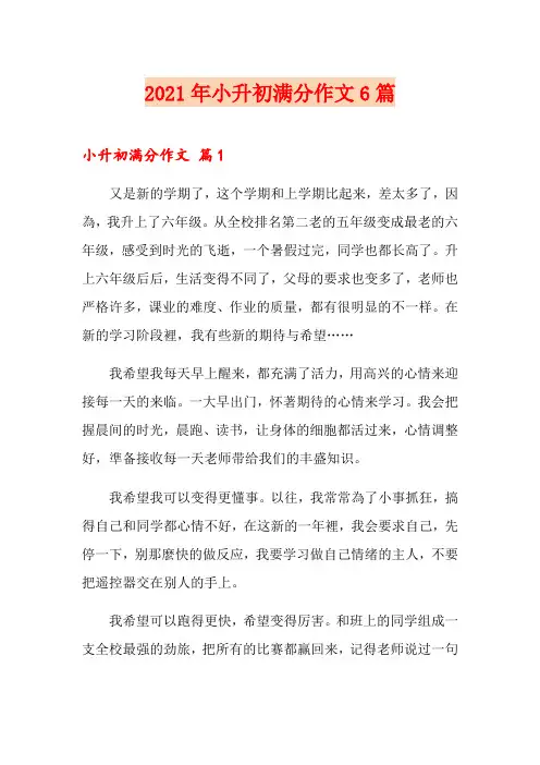 2021年小升初满分作文6篇