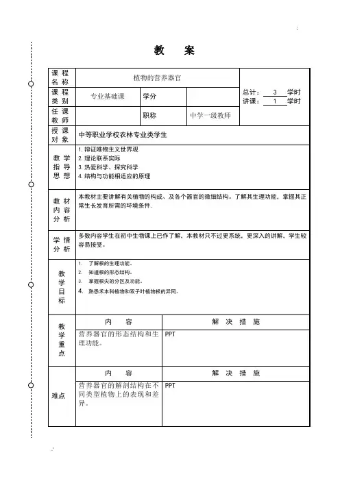 植物的营养器官教案