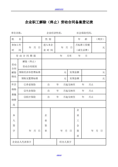 企业职工解除(终止)劳动合同备案登记表