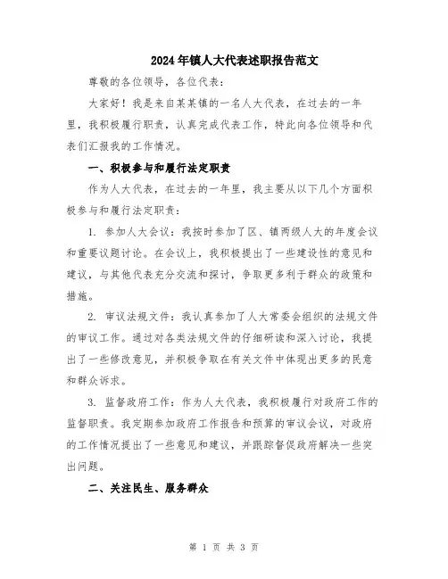 2024年镇人大代表述职报告范文