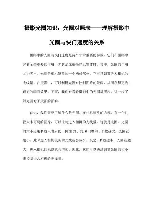 摄影光圈知识：光圈对照表——理解摄影中光圈与快门速度的关系