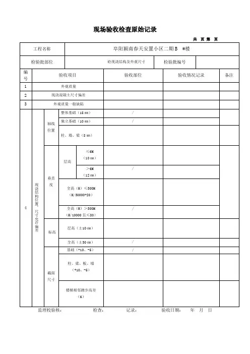 现场验收检查原始记录(现浇结构)
