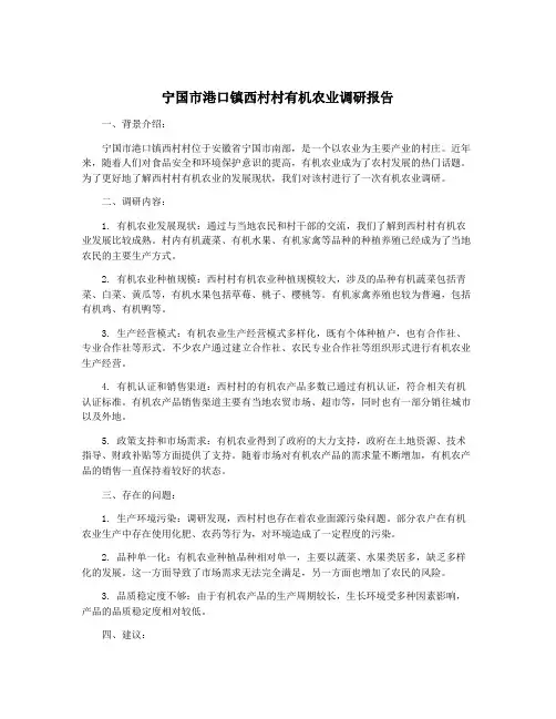 宁国市港口镇西村村有机农业调研报告