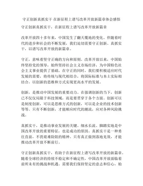 守正创新真抓实干 在新征程上谱写改革开放新篇章体会感悟