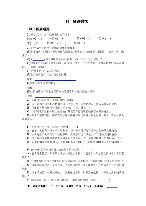 七年级语文下册《14 驿路梨花》课后练习含答案