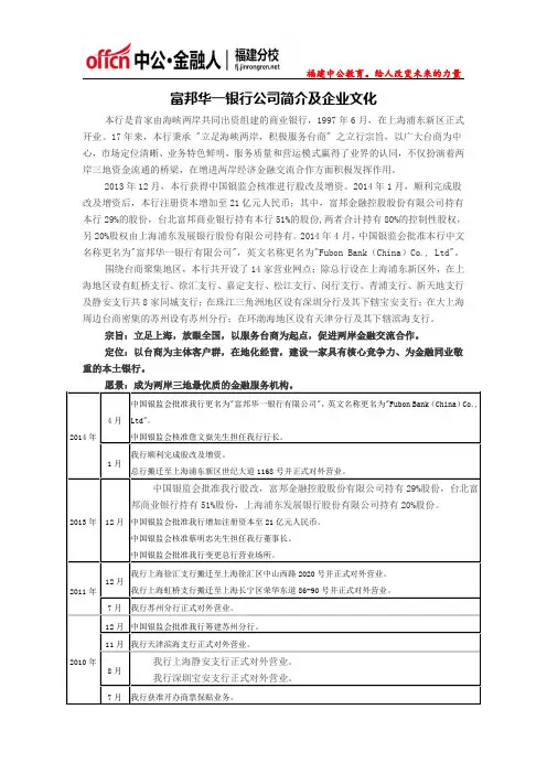 富邦华一银行公司简介及企业文化