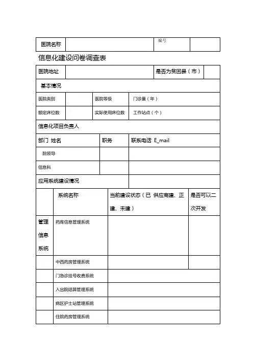 医院信息化建设问卷调查表